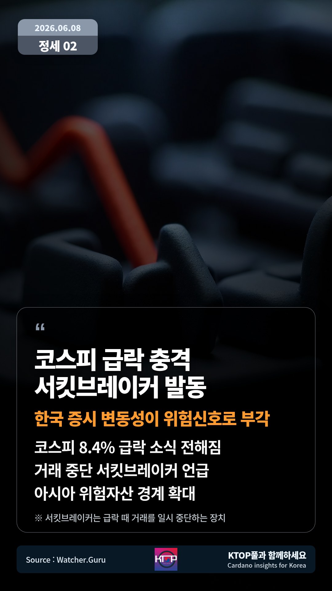 코스피 8.4% 급락 소식 전해짐 — 거래 중단 서킷브레이커 언급