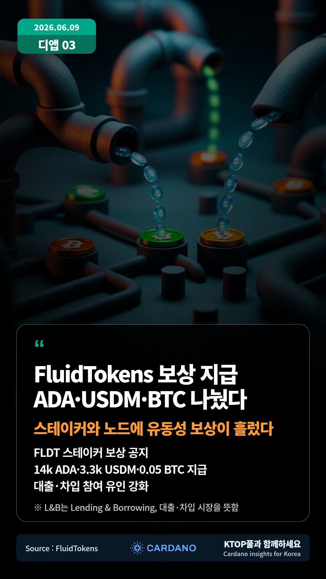 FLDT 스테이커 보상 공지 — 14k ADA·3.3k USDM·0.05 BTC 지급