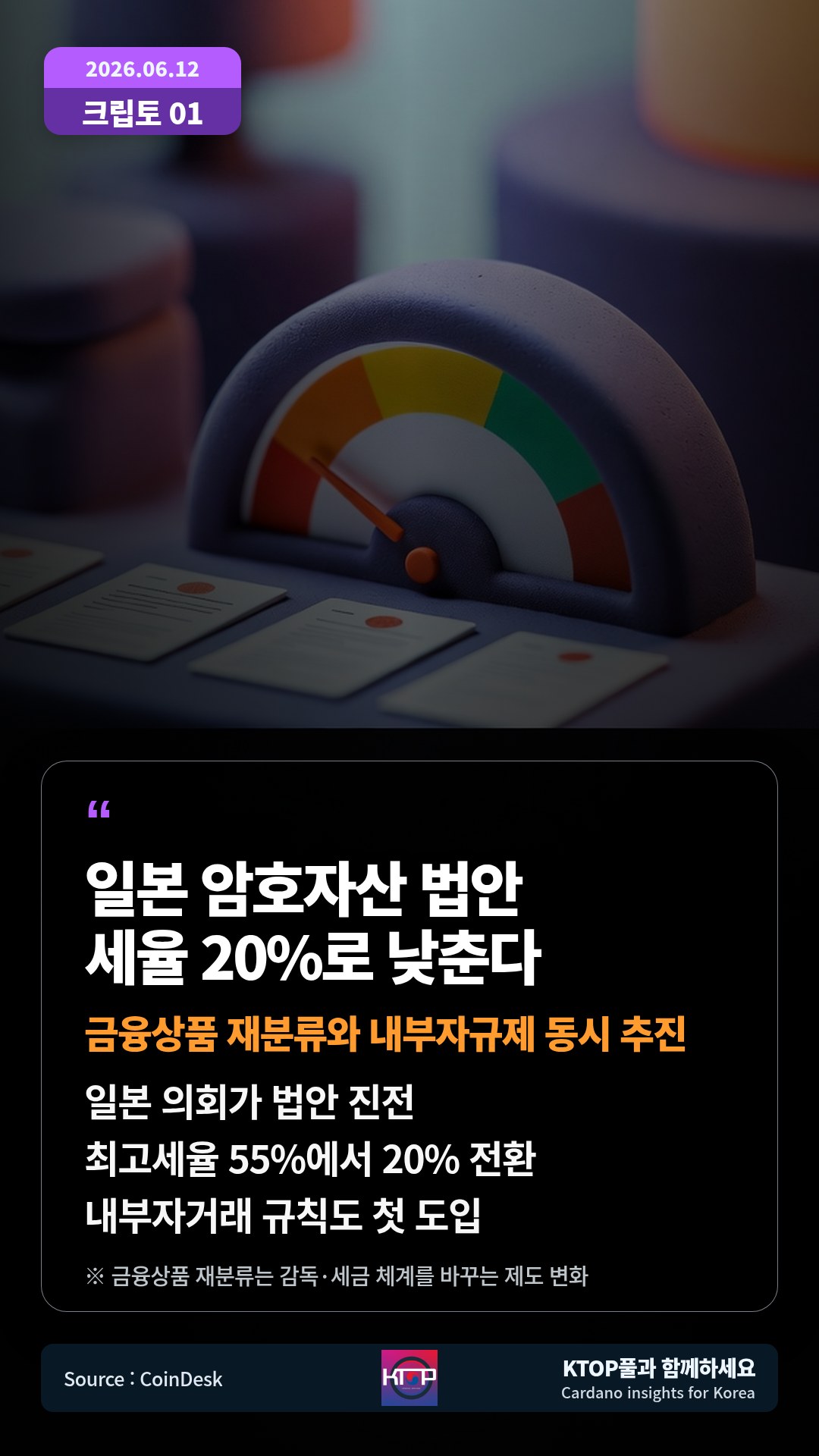 일본 의회가 법안 진전 — 최고세율 55%에서 20% 전환