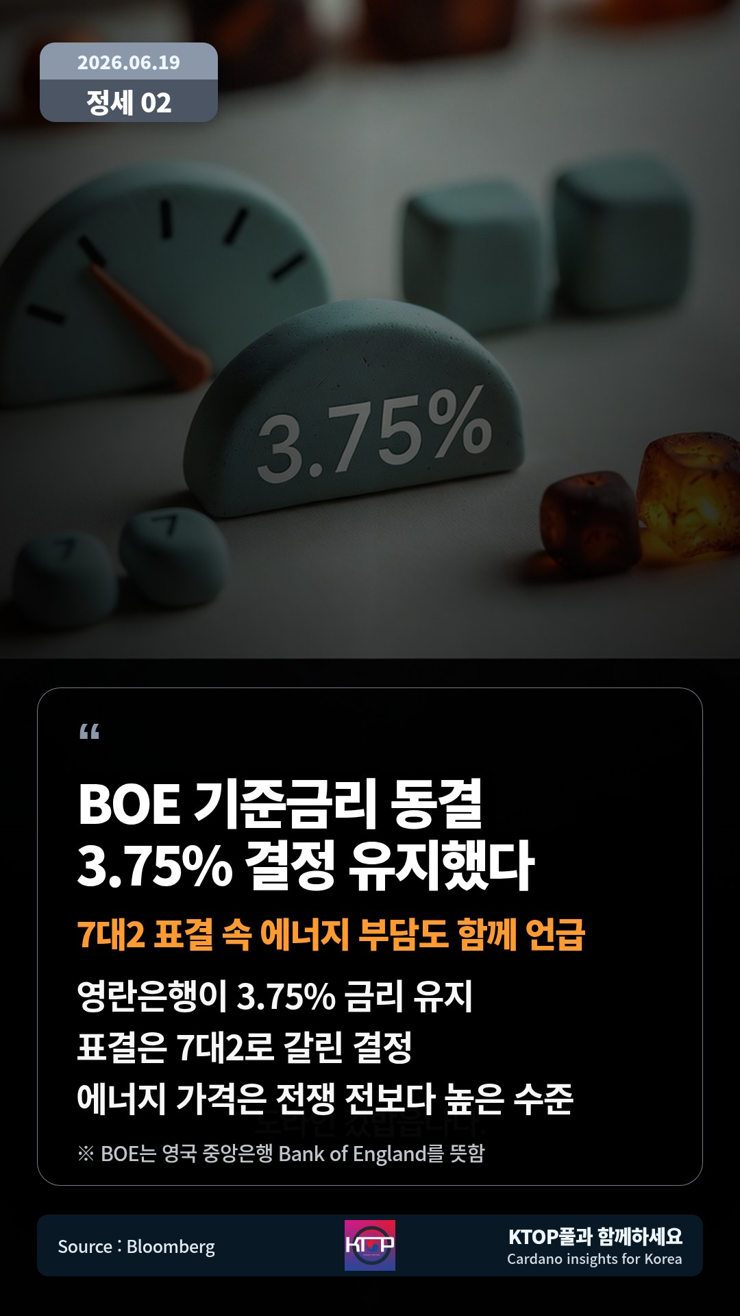 영란은행이 3.75% 금리 유지 — 표결은 7대2로 갈린 결정