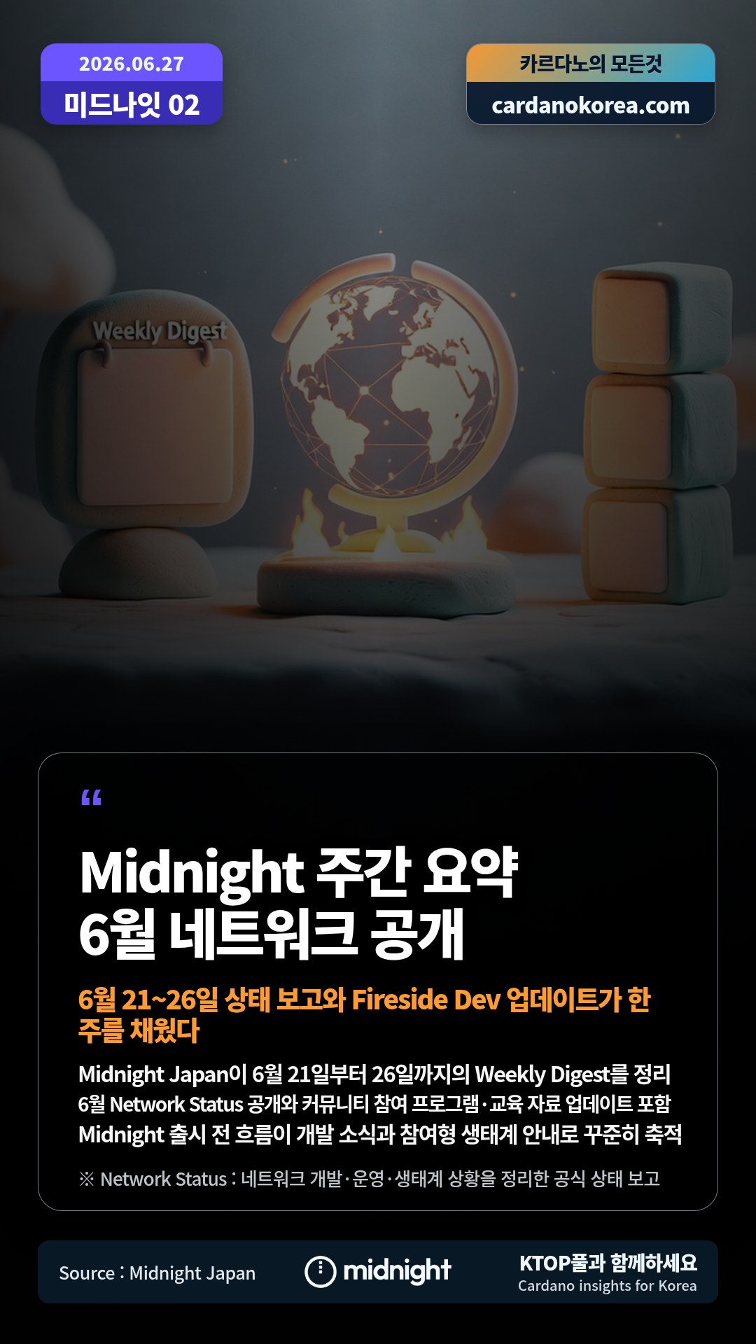 Midnight Japan이 6월 21일부터 26일까지의 Weekly Digest를 정리 — 6월 Network Status 공개와 커뮤니티 참여 프로그램·교육 자료 업데이트 포함