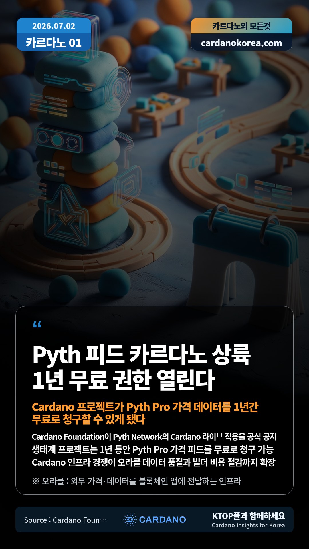 Cardano Foundation이 Pyth Network의 Cardano 라이브 적용을 공식 공지 — 생태계 프로젝트는 1년 동안 Pyth Pro 가격 피드를 무료로 청구 가능
