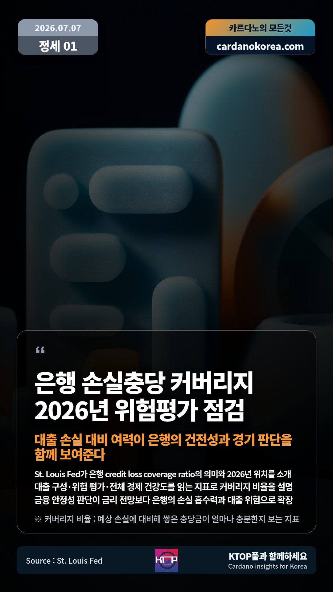 St. Louis Fed가 은행 credit loss coverage ratio의 의미와 2026년 위치를 소개 — 대출 구성·위험 평가·전체 경제 건강도를 읽는 지표로 커버리지 비율을 설명