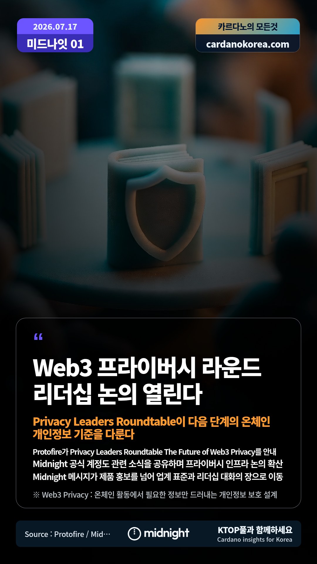 Protofire가 Privacy Leaders Roundtable The Future of Web3 Privacy를 안내 — Midnight 공식 계정도 관련 소식을 공유하며 프라이버시 인프라 논의 확산