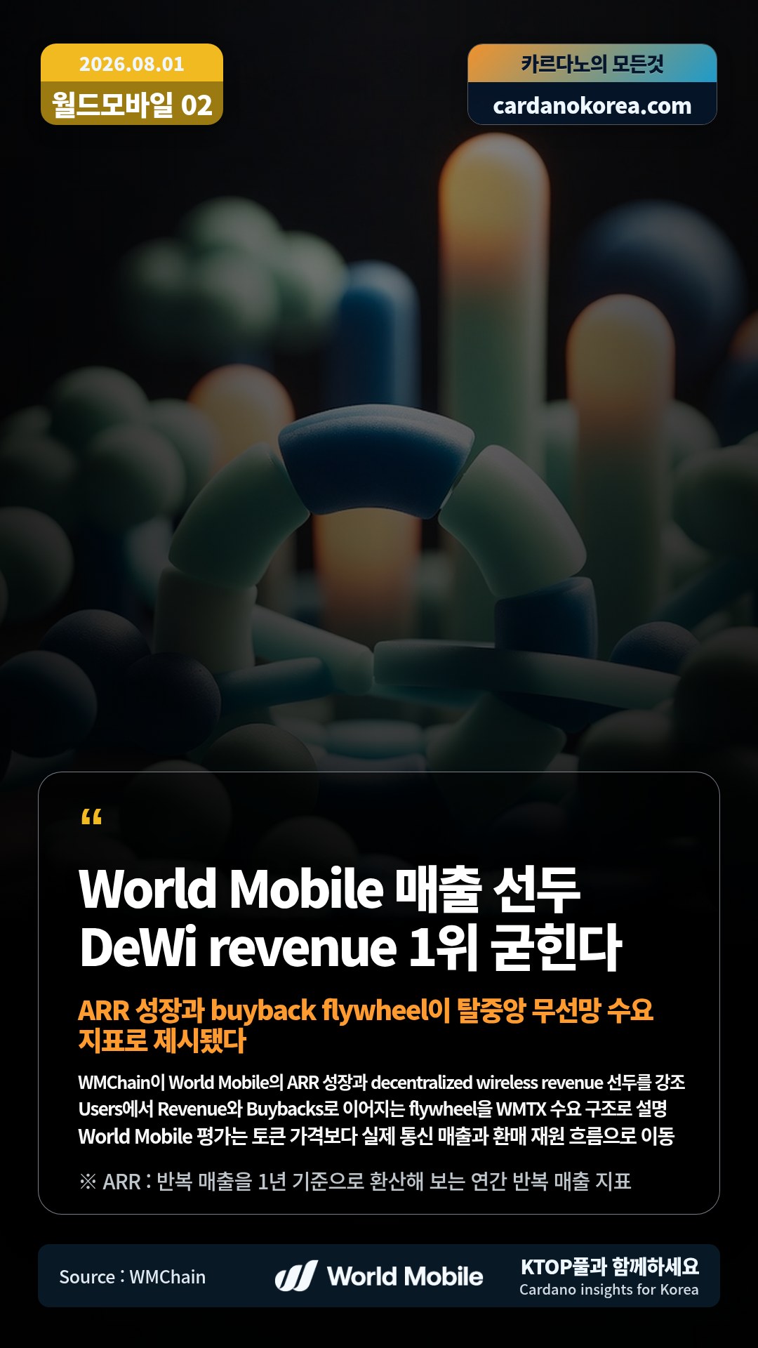 WMChain이 World Mobile의 ARR 성장과 decentralized wireless revenue 선두를 강조 — Users에서 Revenue와 Buybacks로 이어지는 flywheel을 WMTX 수요 구조로 설명