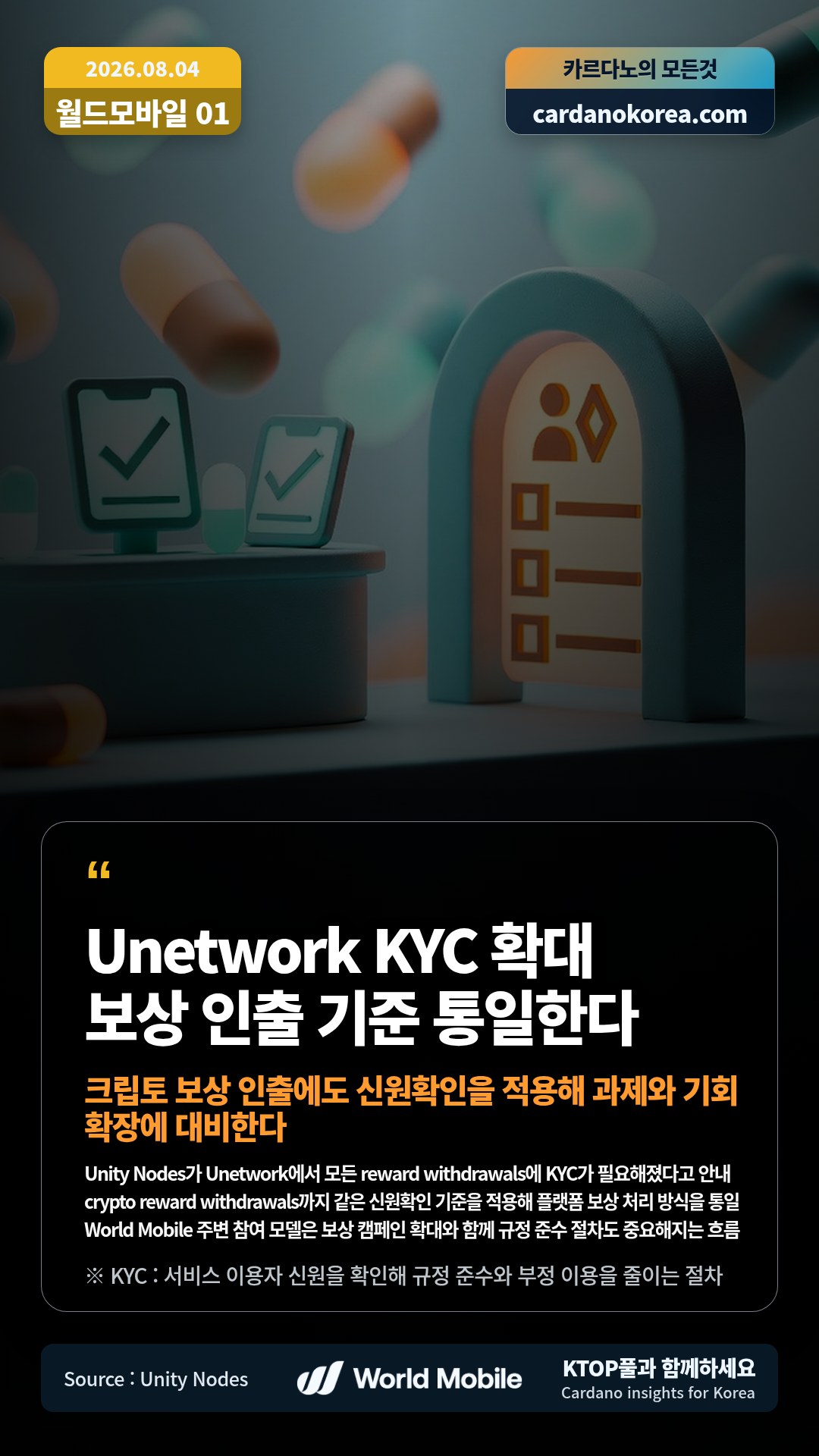 Unity Nodes가 Unetwork에서 모든 reward withdrawals에 KYC가 필요해졌다고 안내 — crypto reward withdrawals까지 같은 신원확인 기준을 적용해 플랫폼 보상 처리 방식을 통일