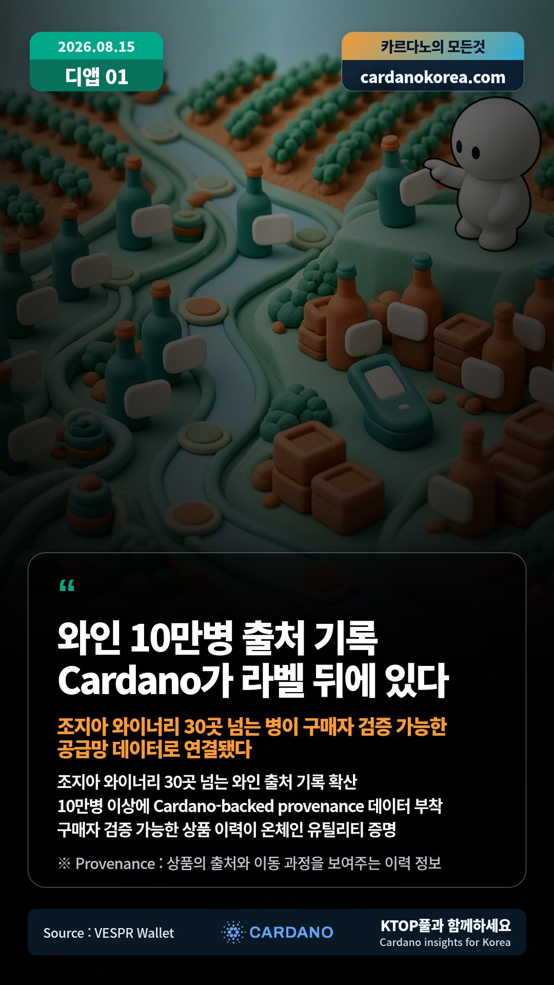 조지아 와이너리 30곳 넘는 와인 출처 기록 확산 — 10만병 이상에 Cardano-backed provenance 데이터 부착