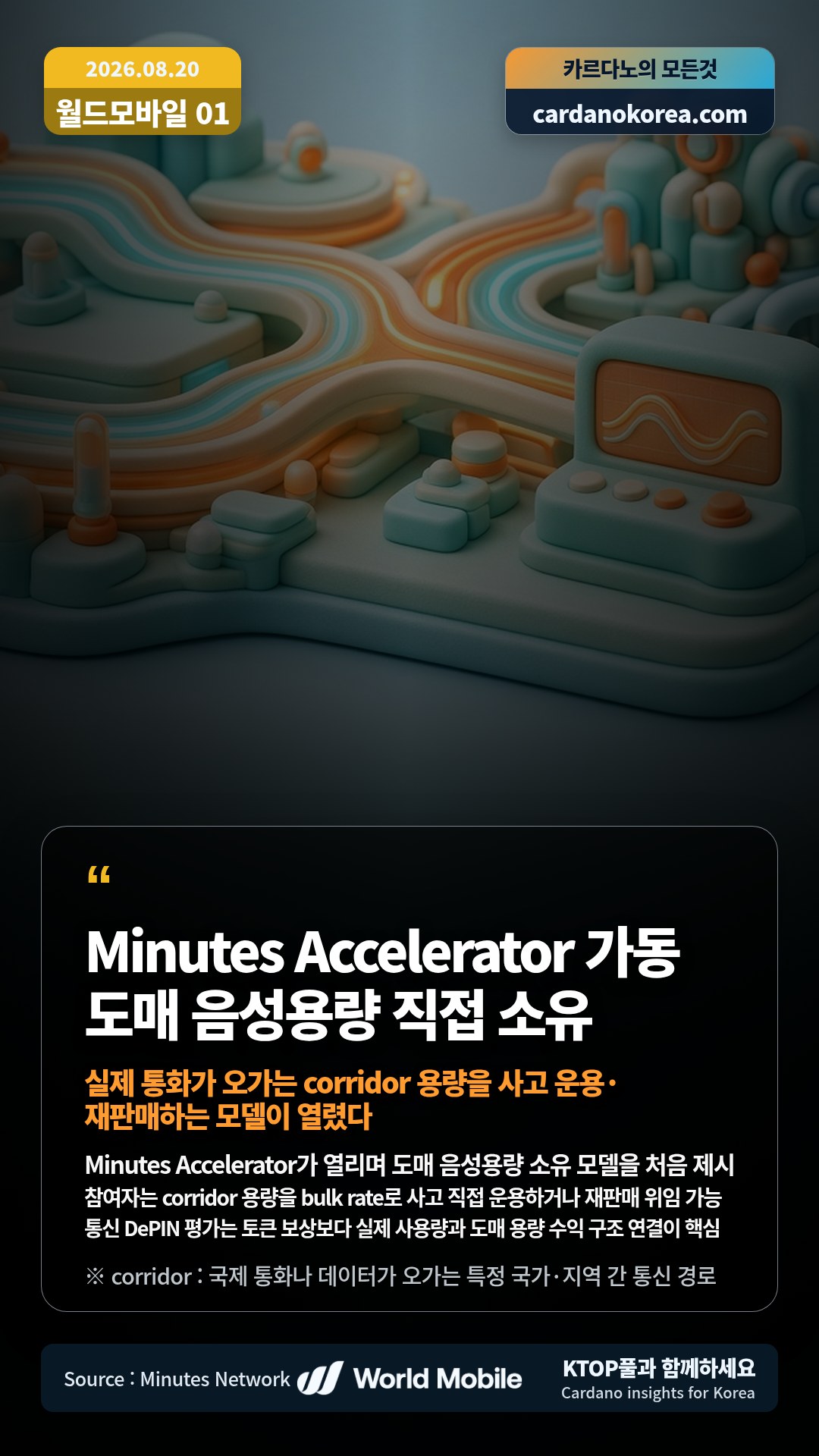 Minutes Accelerator가 열리며 도매 음성용량 소유 모델을 처음 제시 — 참여자는 corridor 용량을 bulk rate로 사고 직접 운용하거나 재판매 위임 가능