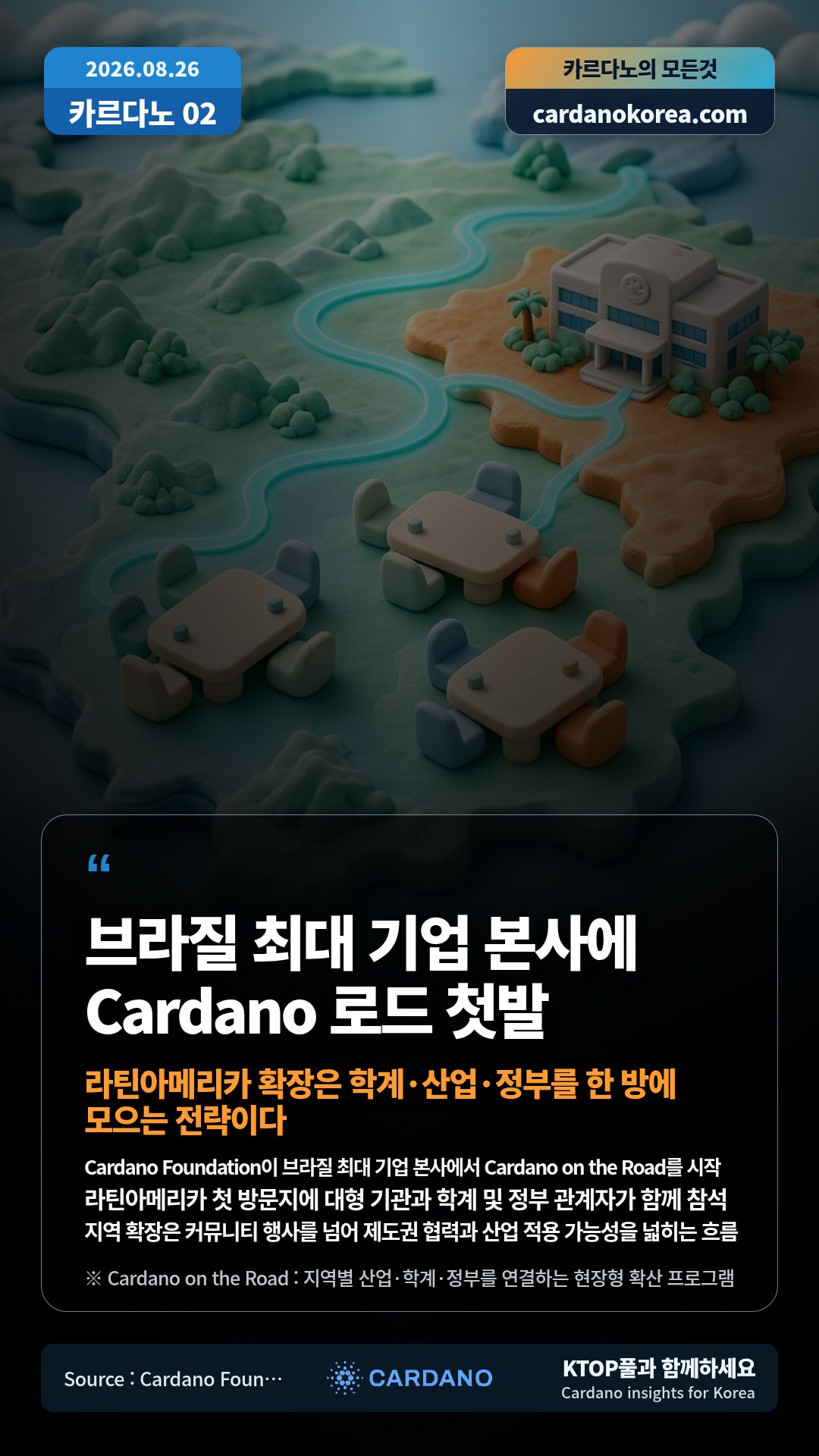 Cardano Foundation이 브라질 최대 기업 본사에서 Cardano on the Road를 시작 — 라틴아메리카 첫 방문지에 대형 기관과 학계 및 정부 관계자가 함께 참석