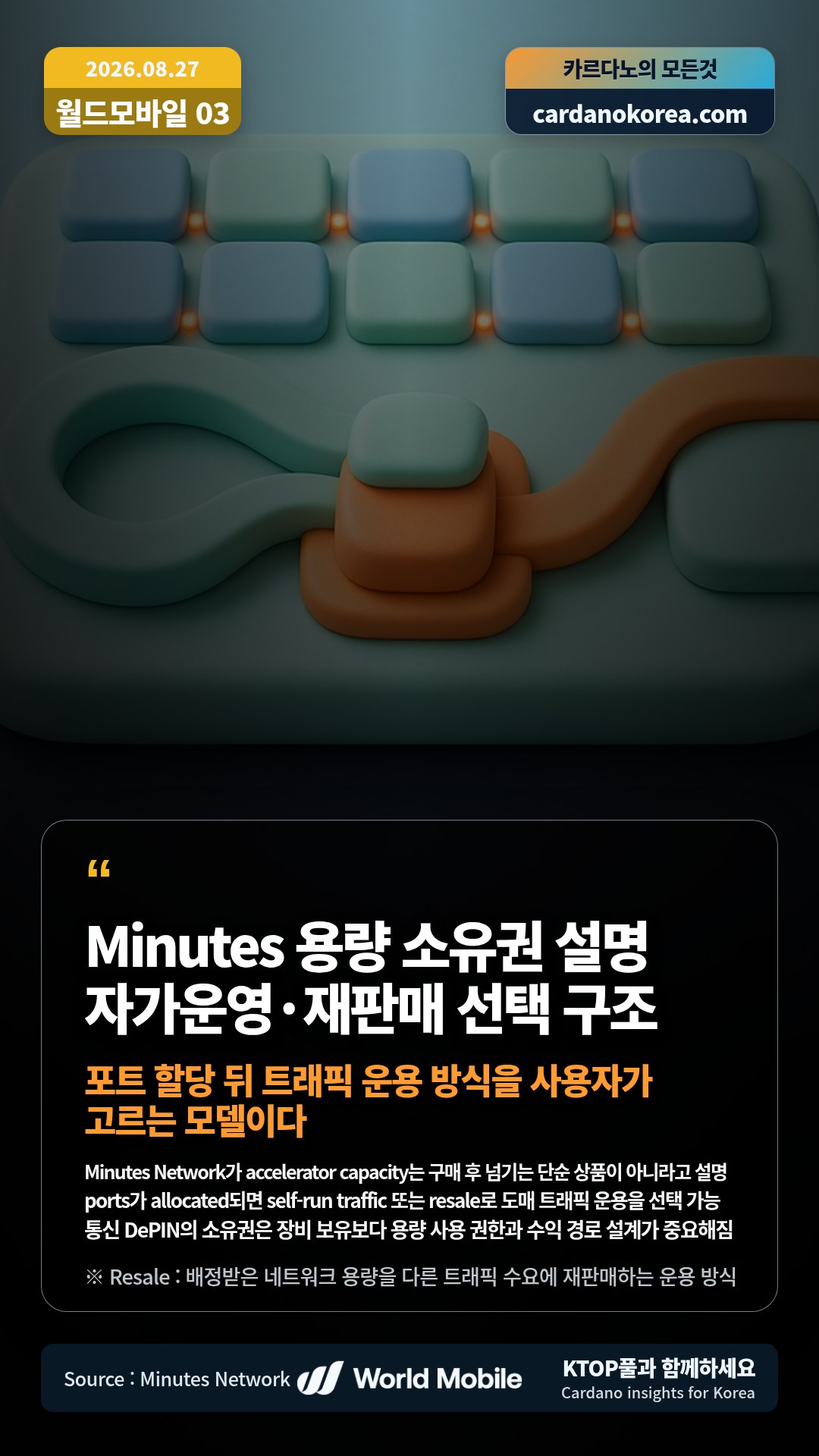 Minutes Network가 accelerator capacity는 구매 후 넘기는 단순 상품이 아니라고 설명 — ports가 allocated되면 self-run traffic 또는 resale로 도매 트래픽 운용을 선택 가능