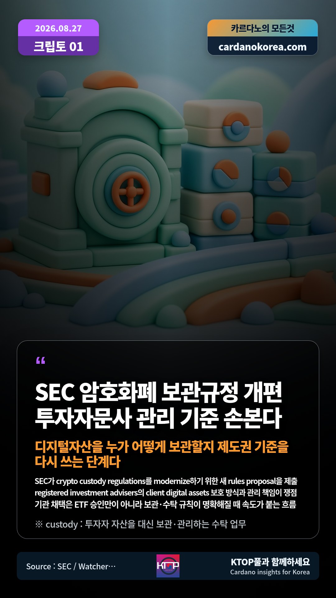 SEC가 crypto custody regulations를 modernize하기 위한 새 rules proposal을 제출 — registered investment advisers의 client digital assets 보호 방식과 관리 책임이 쟁점