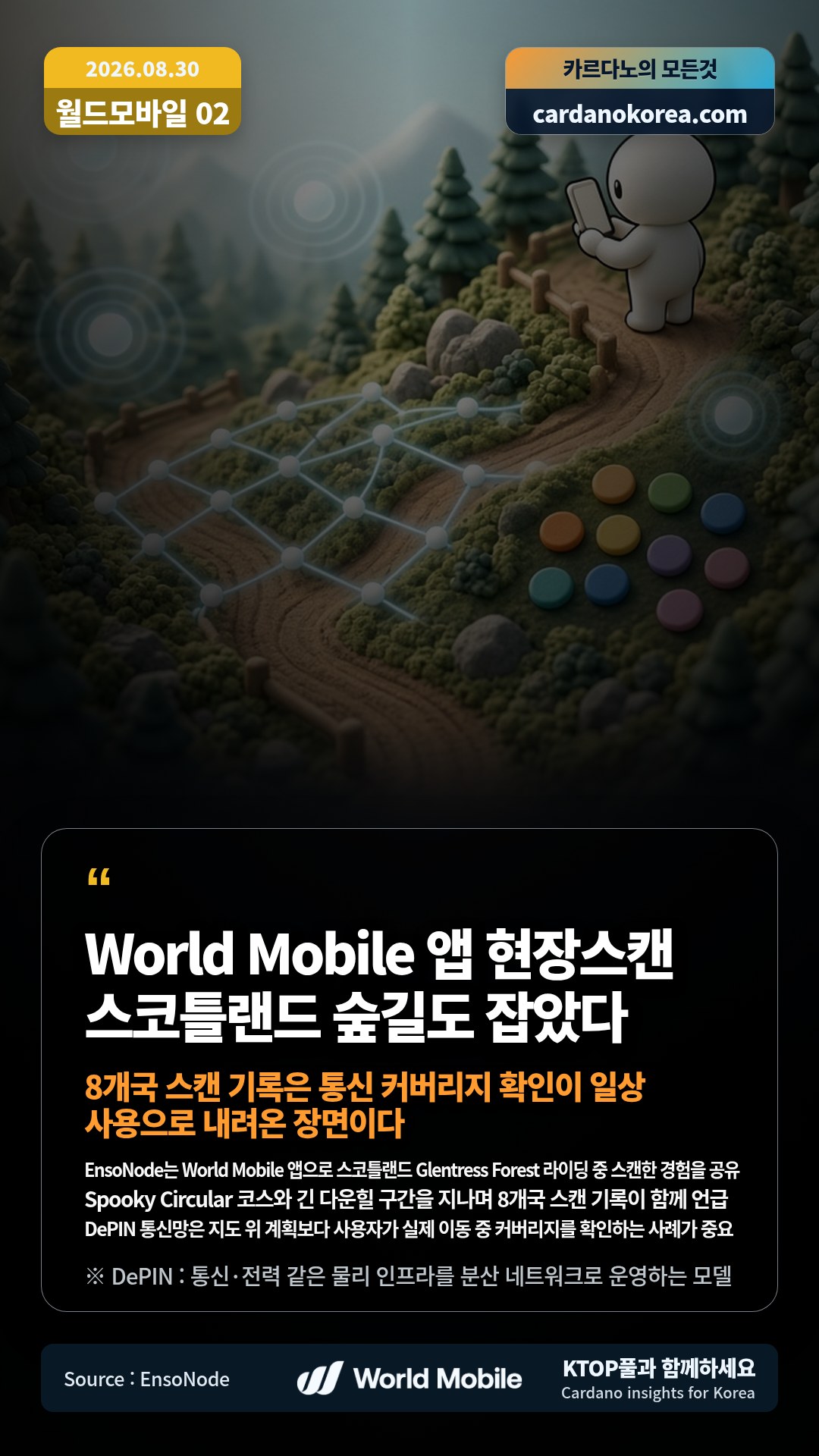 EnsoNode는 World Mobile 앱으로 스코틀랜드 Glentress Forest 라이딩 중 스캔한 경험을 공유 — Spooky Circular 코스와 긴 다운힐 구간을 지나며 8개국 스캔 기록이 함께 언급