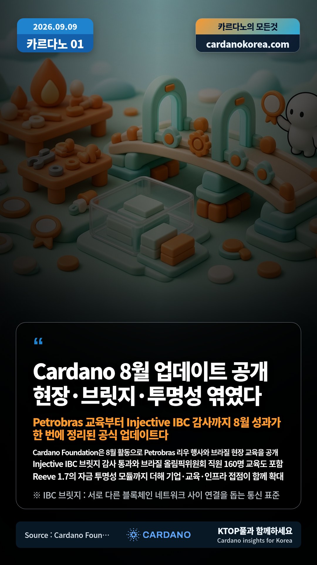 Cardano Foundation은 8월 활동으로 Petrobras 리우 행사와 브라질 현장 교육을 공개 — Injective IBC 브릿지 감사 통과와 브라질 올림픽위원회 직원 160명 교육도 포함