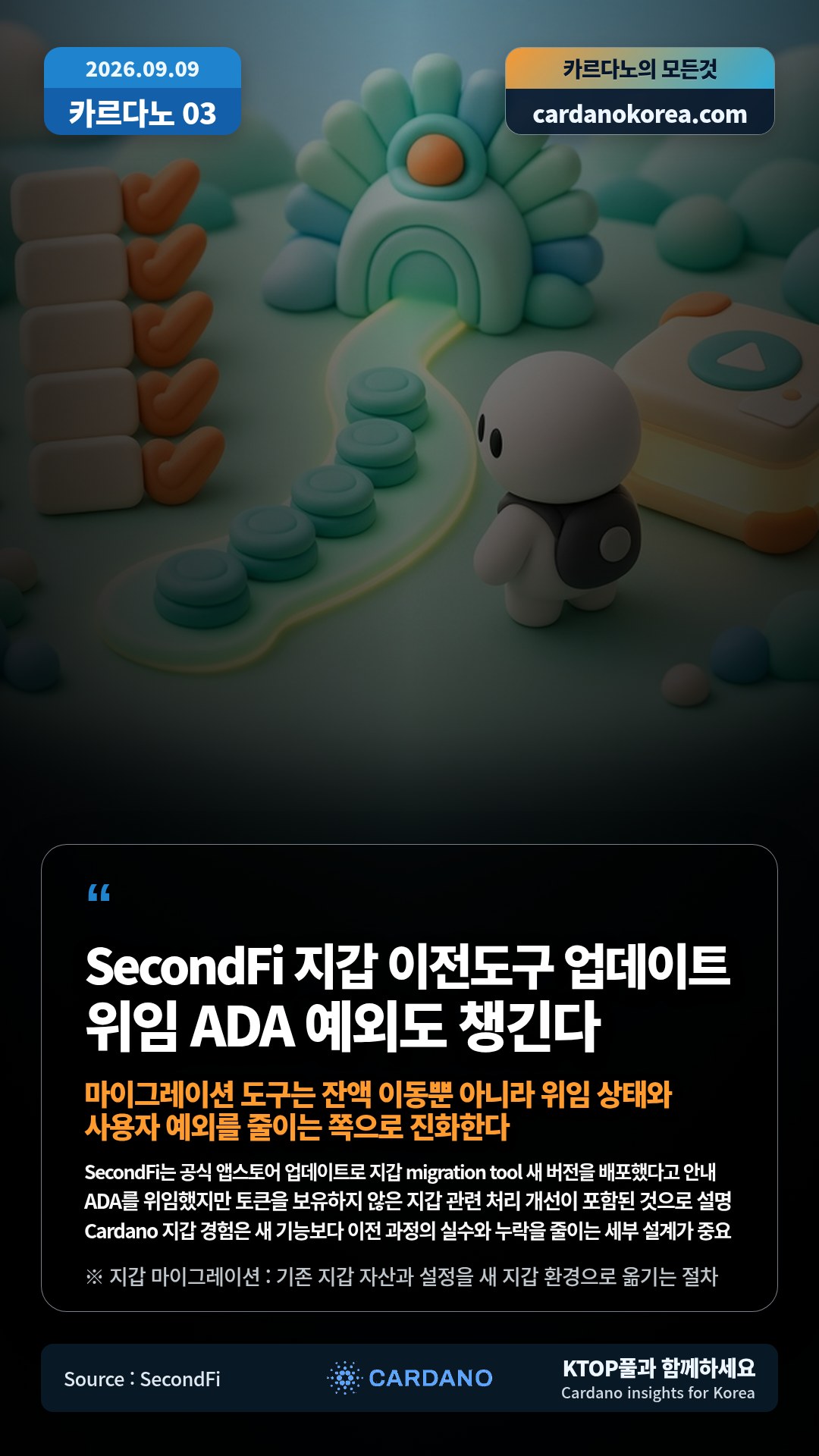 SecondFi는 공식 앱스토어 업데이트로 지갑 migration tool 새 버전을 배포했다고 안내 — ADA를 위임했지만 토큰을 보유하지 않은 지갑 관련 처리 개선이 포함된 것으로 설명