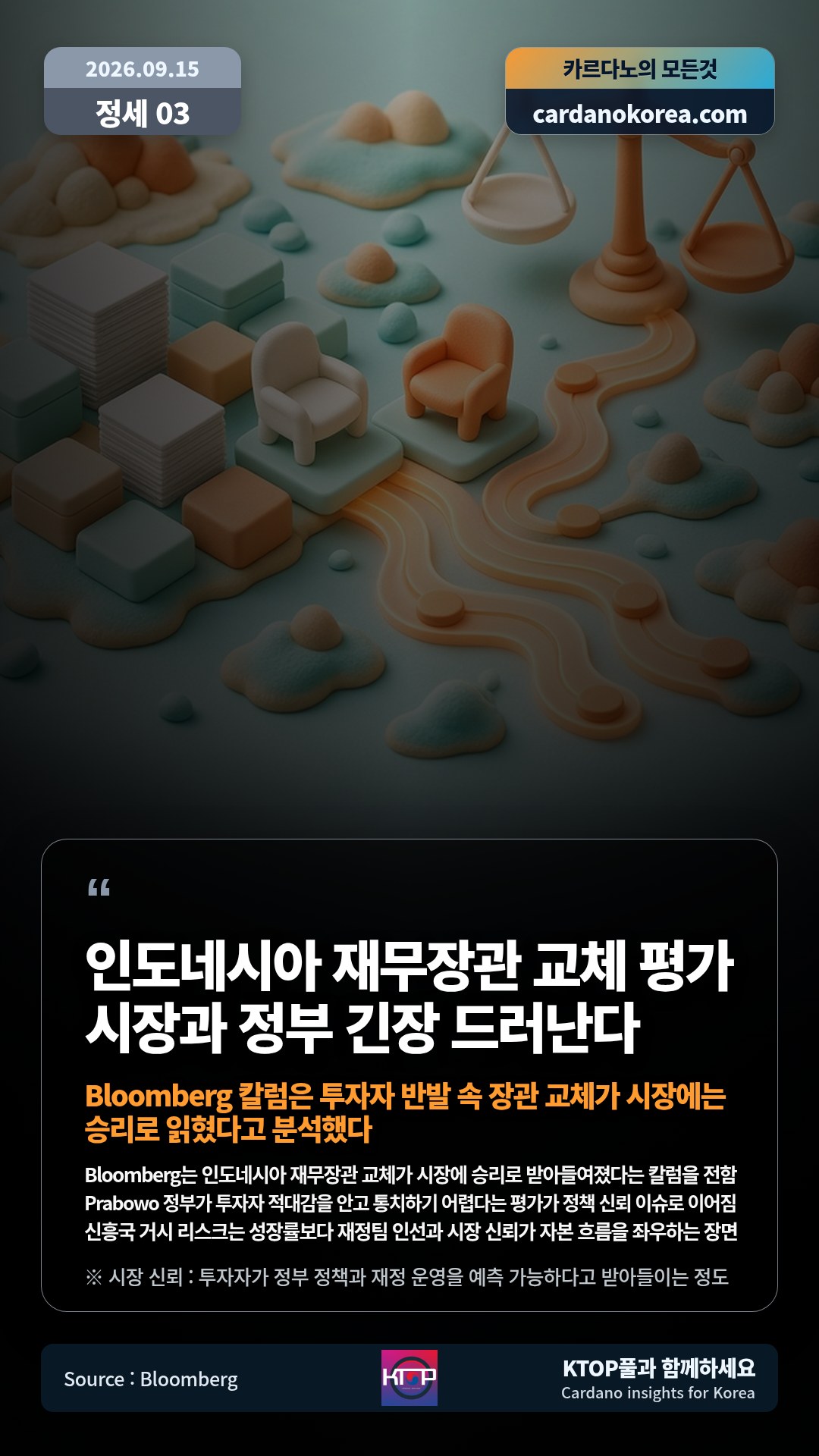 Bloomberg는 인도네시아 재무장관 교체가 시장에 승리로 받아들여졌다는 칼럼을 전함 — Prabowo 정부가 투자자 적대감을 안고 통치하기 어렵다는 평가가 정책 신뢰 이슈로 이어짐