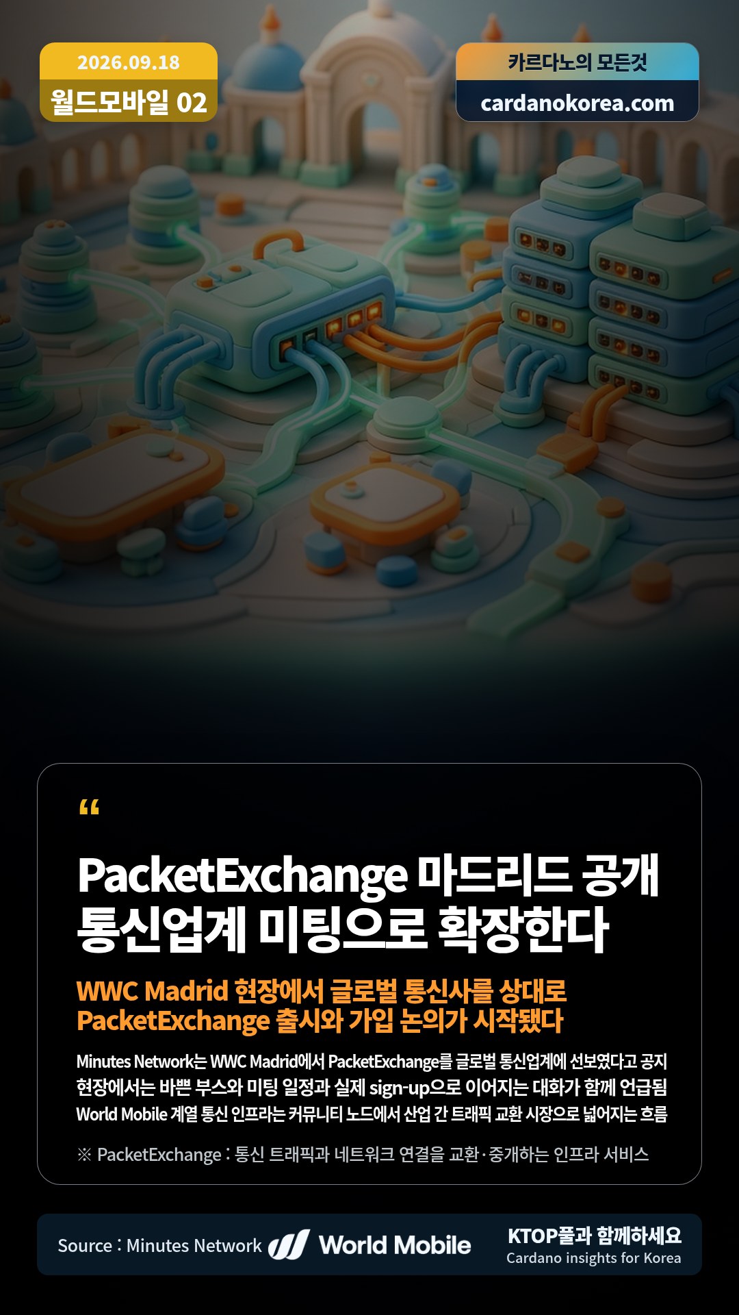 Minutes Network는 WWC Madrid에서 PacketExchange를 글로벌 통신업계에 선보였다고 공지 — 현장에서는 바쁜 부스와 미팅 일정과 실제 sign-up으로 이어지는 대화가 함께 언급됨