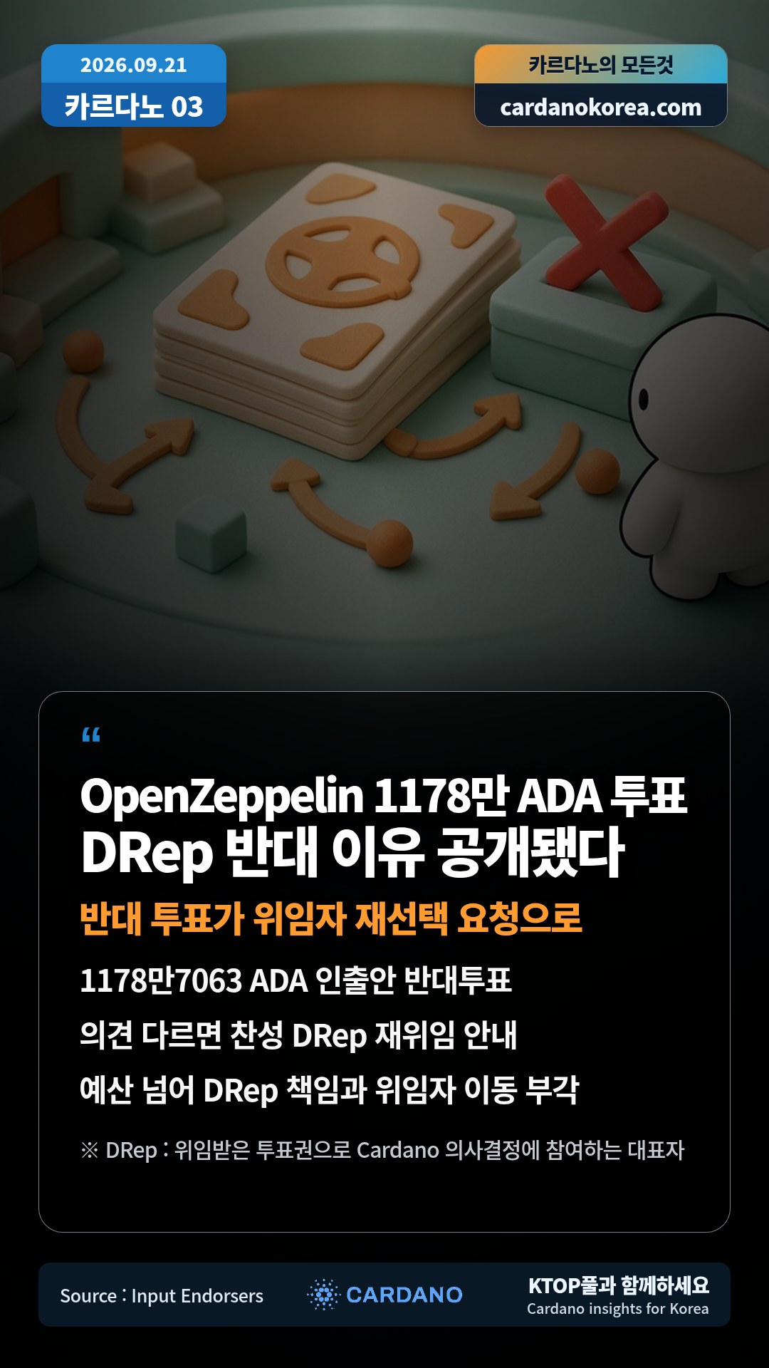 1178만7063 ADA 인출안 반대투표 — 의견 다르면 찬성 DRep 재위임 안내