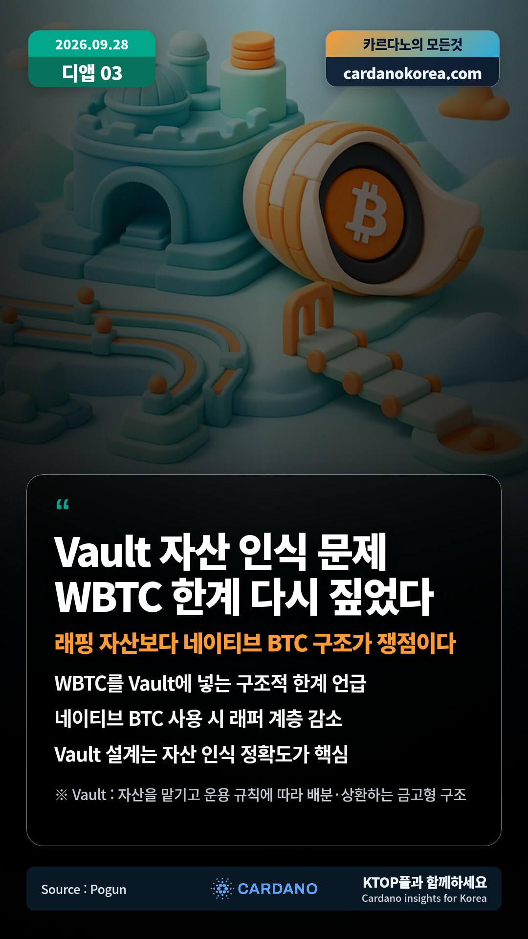 WBTC를 Vault에 넣는 구조적 한계 언급 — 네이티브 BTC 사용 시 래퍼 계층 감소