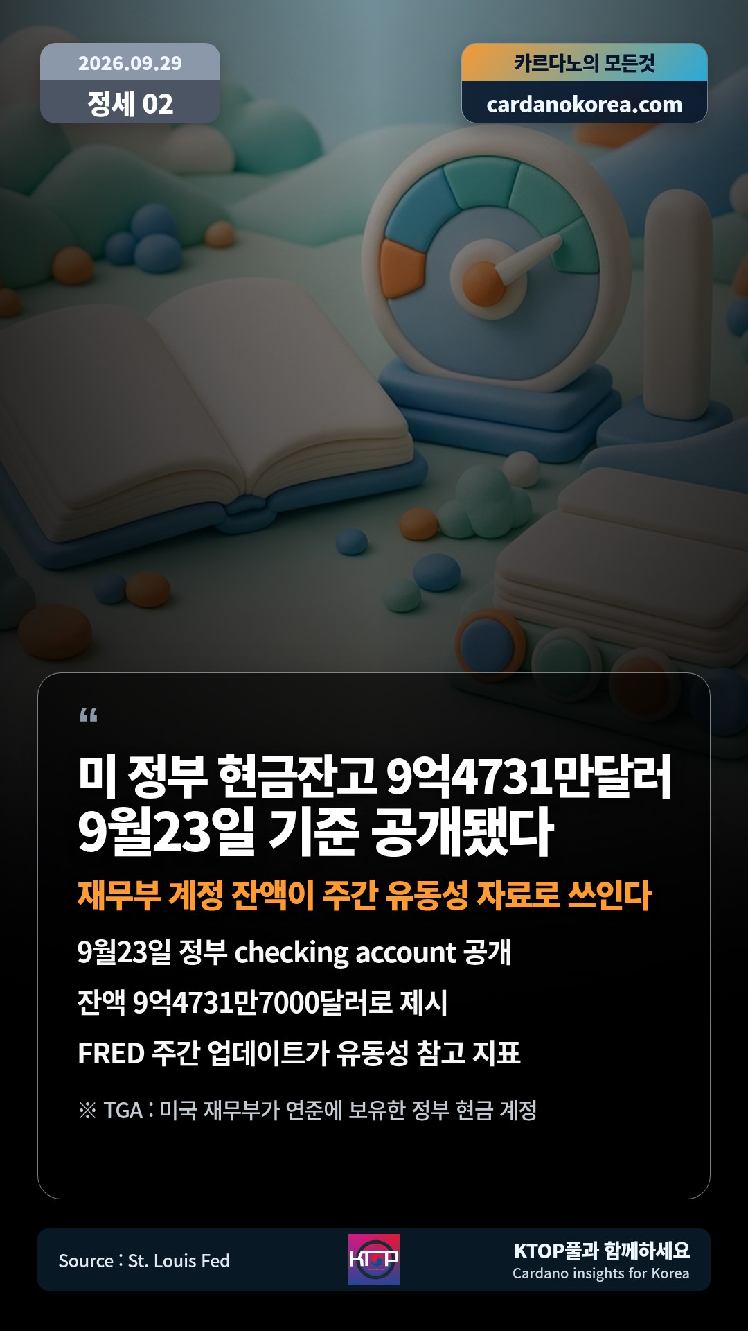 9월23일 정부 checking account 공개 — 잔액 9억4731만7000달러로 제시