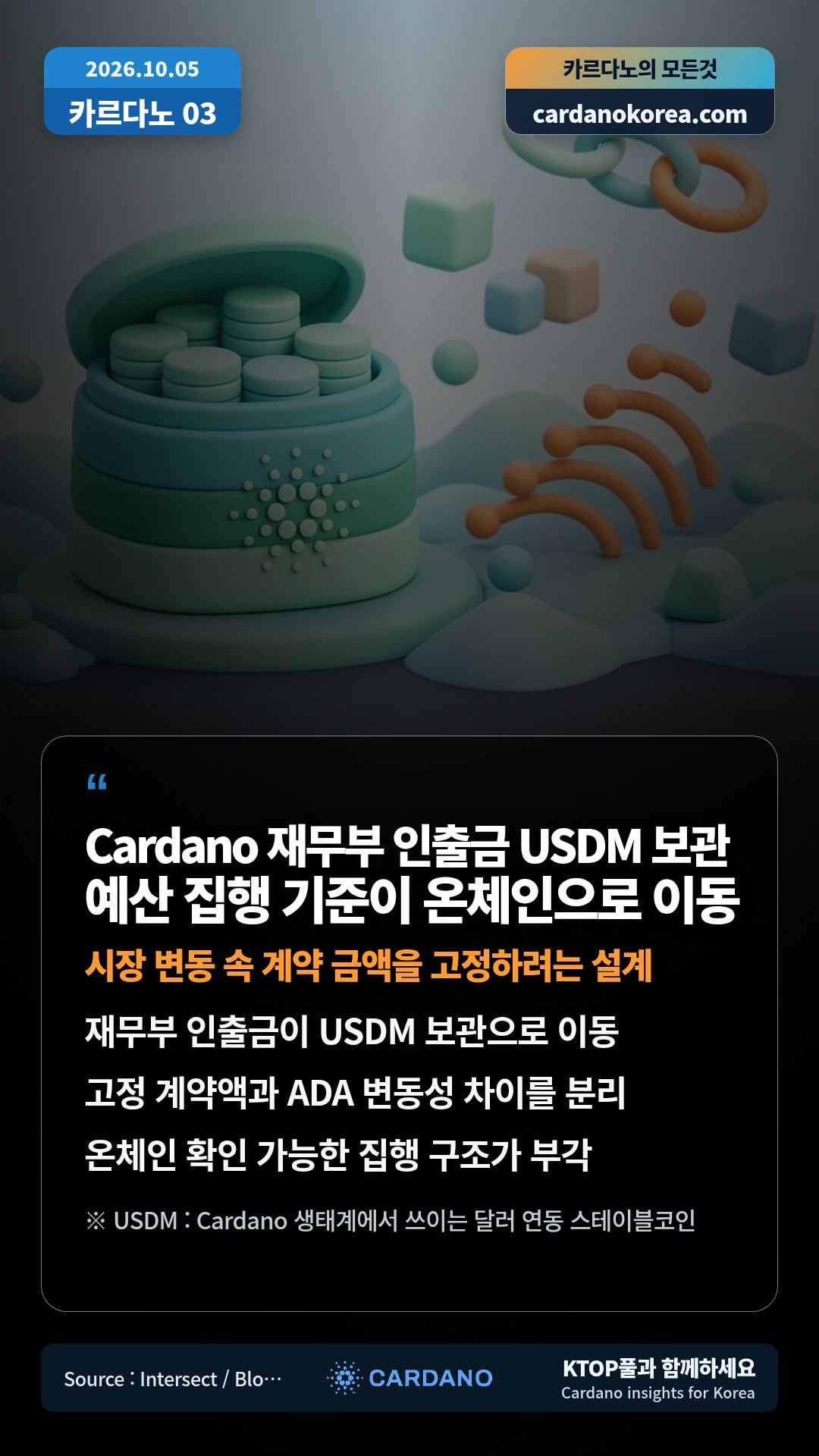 재무부 인출금이 USDM 보관으로 이동 — 고정 계약액과 ADA 변동성 차이를 분리