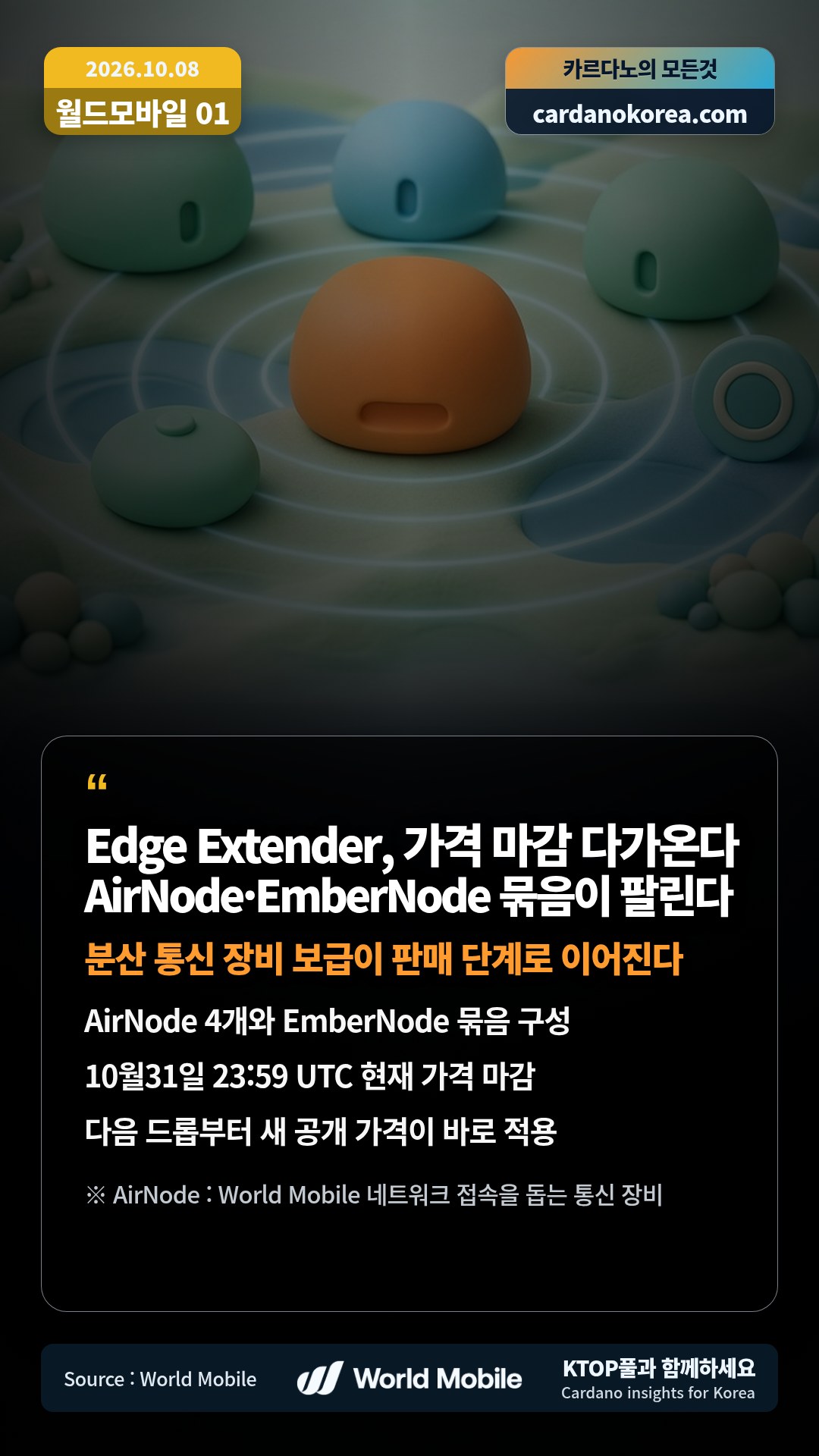 AirNode 4개와 EmberNode 묶음 구성 — 10월31일 23:59 UTC 현재 가격 마감
