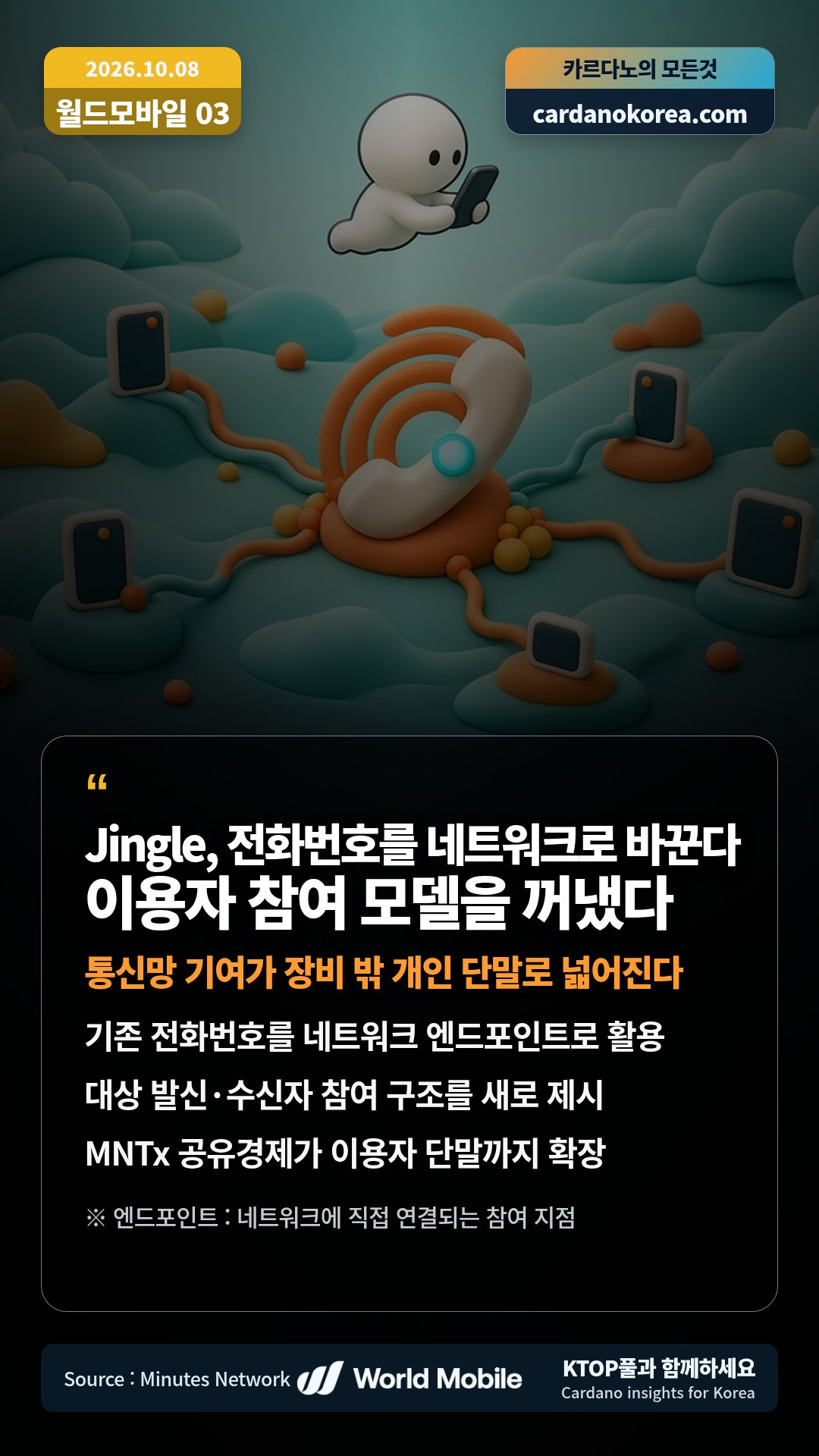 기존 전화번호를 네트워크 엔드포인트로 활용 — 대상 발신·수신자 참여 구조를 새로 제시