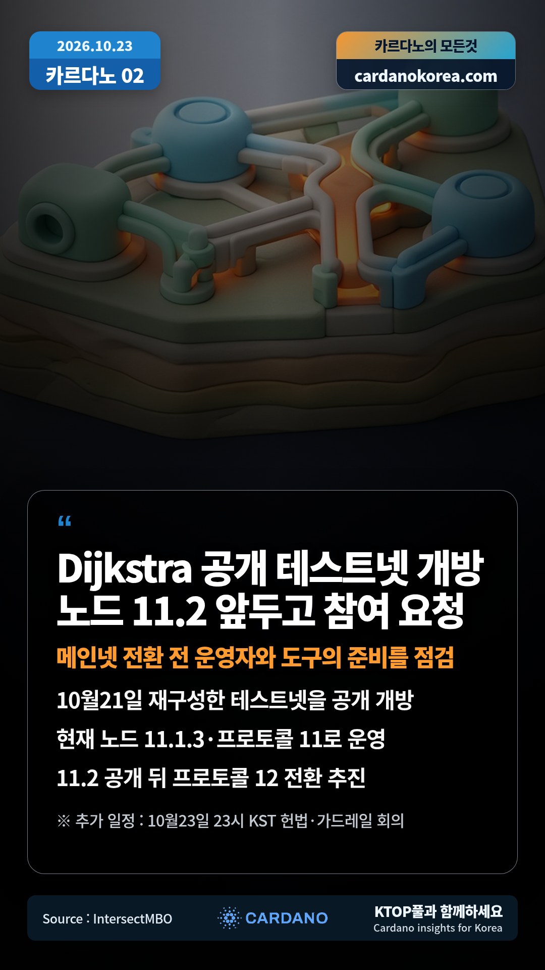 10월21일 재구성한 테스트넷을 공개 개방 — 현재 노드 11.1.3·프로토콜 11로 운영