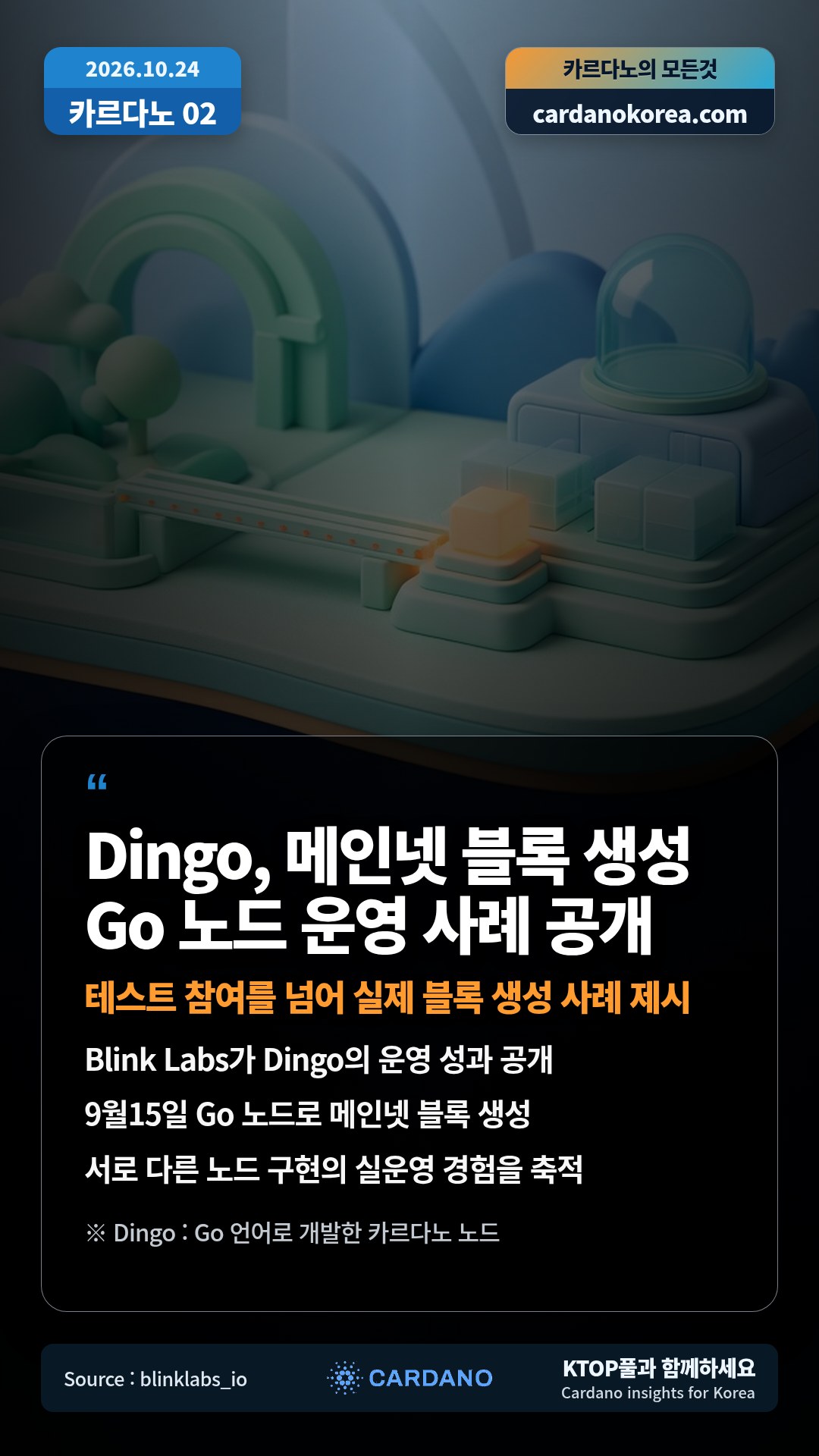 Blink Labs가 Dingo의 운영 성과 공개 — 9월15일 Go 노드로 메인넷 블록 생성